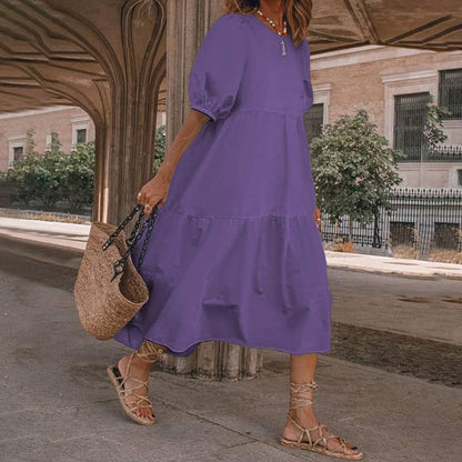 👗Novo u ponudi [S-5XL] Prirodna pamučna i lanena ljetna haljina u boemskom stilu za žene, retro haljina s okruglim izrezom<
