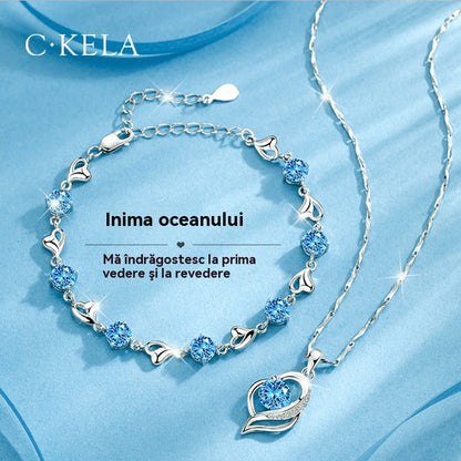 ✨✨【Kupte 1 a dostanete 1 zdarma】💎 Sada náramků ze stříbra Heart of the Ocean 925 + náhrdelník-Z