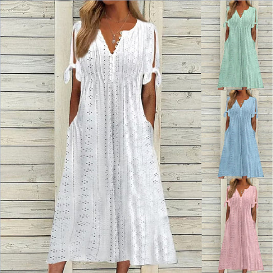 💋 Más vendido🏆【40-120 kg】Vestido sencillo de talla grande para mujer, de color liso, corte holgado e informal ✅️ Pago contra entrega-E