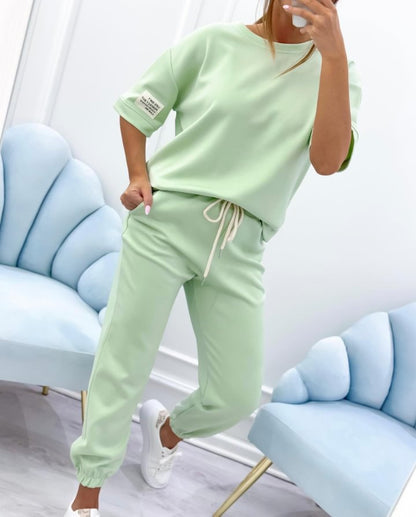 Conjunto casual de top y pantalón liso para mujer-E