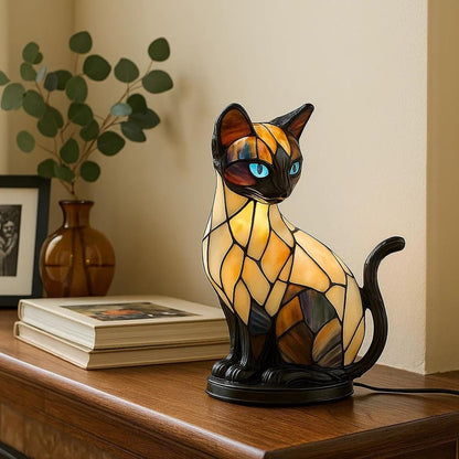 🐱Stolna lampa u obliku mačke, retro noćna lampa izrađena od šarene smole, s mačjom tematikom-H