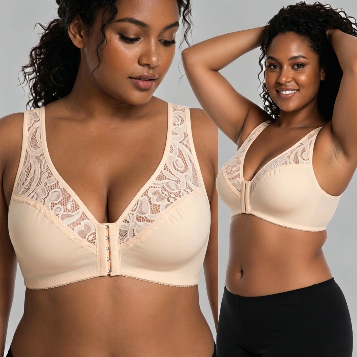 💖Minden idők legalacsonyabb ára【3 db-os szett】【L-4XL】😍🩲Push-up melltartó nagy méretben, gyönyörű csipke, push-up és áttört design, elöl kapcsos-U