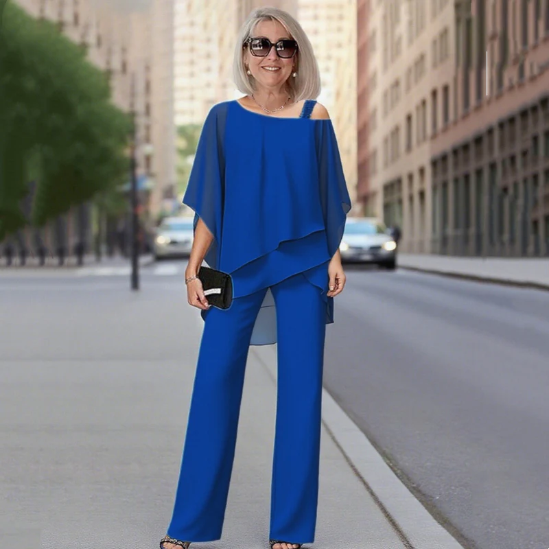⏳Časově omezená nabídka⏰【50-120KG】👚👖Dámská dvoudílná sada, šetrná k pokožce s odhalenými rameny✅【Top + kalhoty】-Z