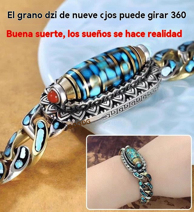 🎁Pulsera de cuentas de transferencia de mantra turquesa vintage de plata de ley 925-E