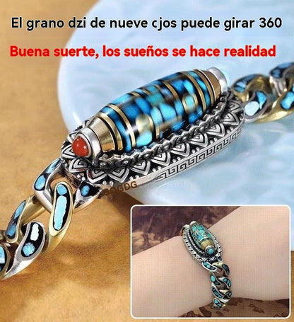 🎁Pulsera de cuentas de transferencia de mantra turquesa vintage de plata de ley 925-E