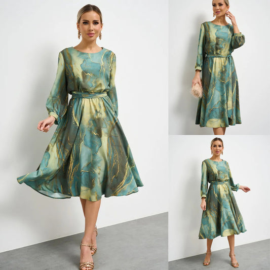 🌿👗【Cantitate limitată】Rochie de primăvară elegantă, verde, cu mâneci lungi🌸💃