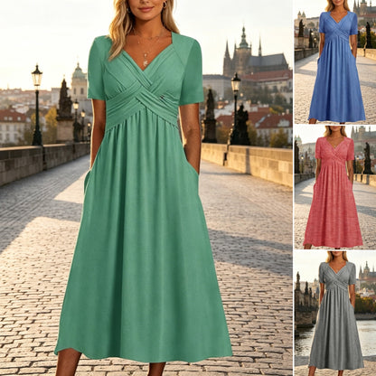 ⏳ Utolsó nap -50% kedvezmény【S-3XL】Tiszta színű, hétköznapi divatos közepes hosszúságú ruha-U