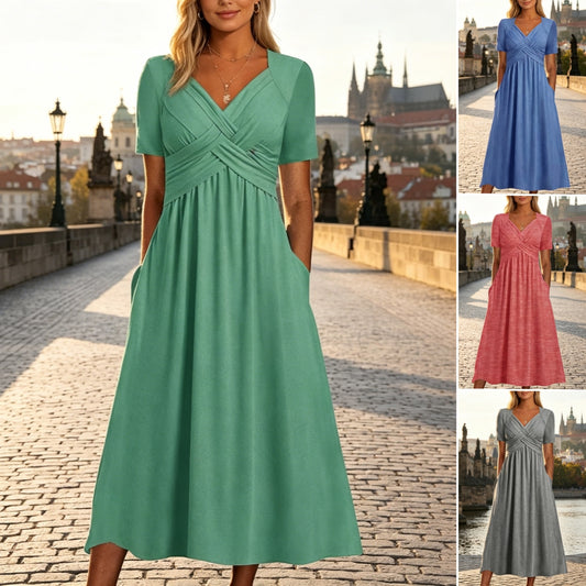 ⏳ Utolsó nap -50% kedvezmény【S-3XL】Tiszta színű, hétköznapi divatos közepes hosszúságú ruha-U