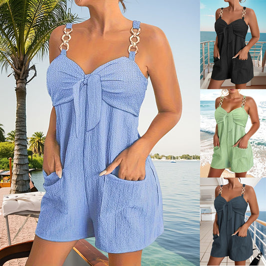 🎀👖【Noutăți de vară – Reducere 50% 🔥】R【S–2XL】Salopetă de damă cu bretele și inele decorative