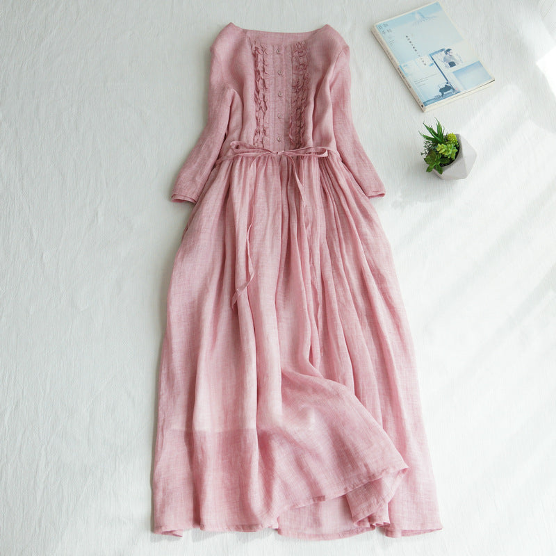 👗👗Rochie lungă din bumbac și in pentru vară-R