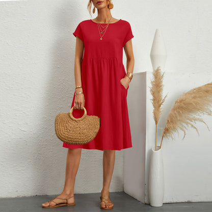 🌈💃【Sleva 50 %】【S–2XL】😍 Letní dámské šaty ve větších velikostech, volný OL styl, áčkový střih, kulatý výstřih-Z