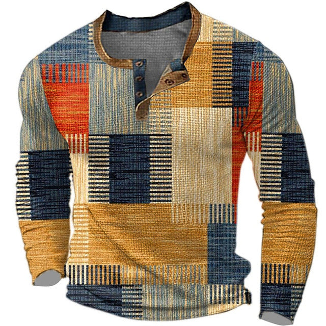 🌴🌈【50% de descuento🔥】【S-4XL】👔😍 Nueva colección de camisas para hombre con estampado, de manga larga, estilo relajado Henry, disponibles en varios colores.-E