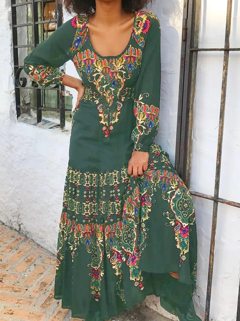 🔥🎉【S-3XL】Vestido de estilo étnico para mujer, nueva moda de invierno 2026, con estampado-E
