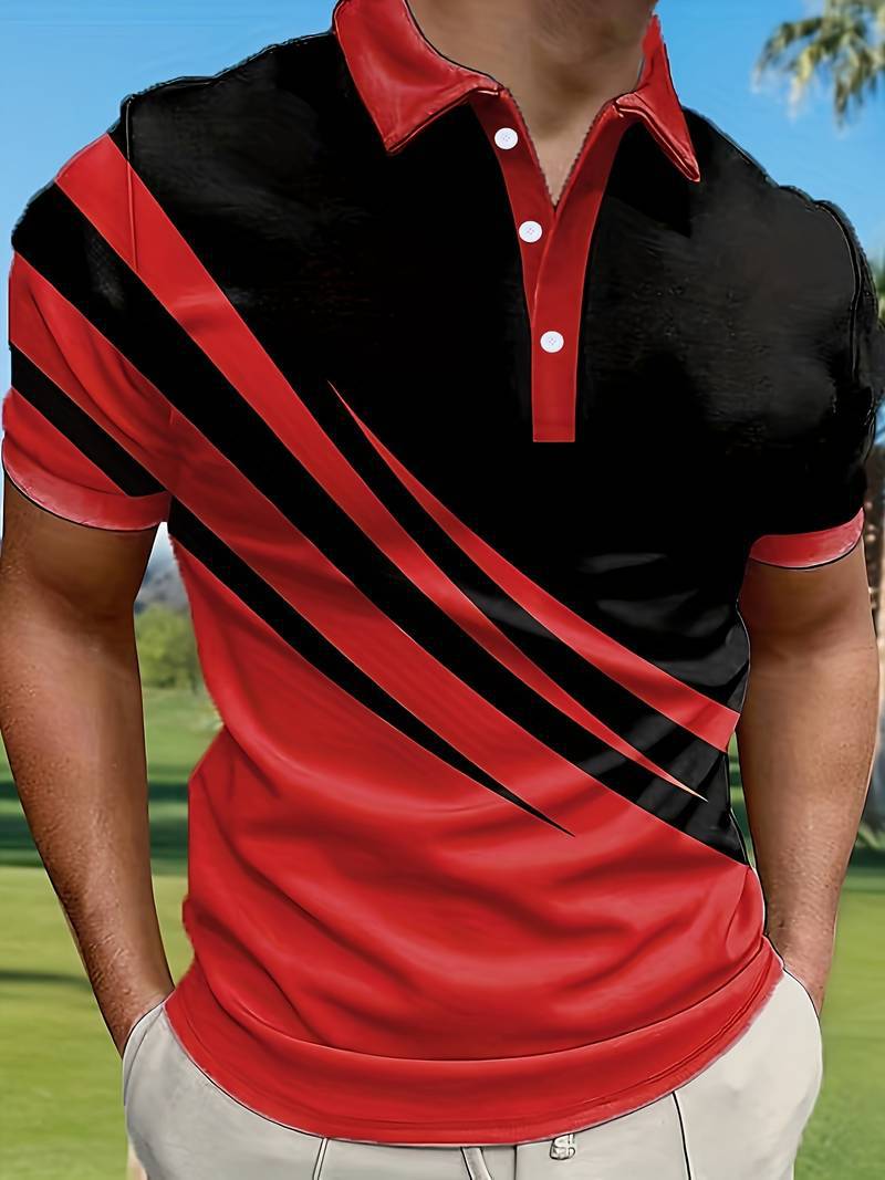 🔥👔 Nueva camiseta polo de hombre de verano con estampado a rayas en 3D-E