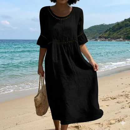 💎2026 Alta calidad💎【S-3XL】Vestido de mujer de algodón y lino, con mangas abullonadas, transpirable, suave y cómodo-E