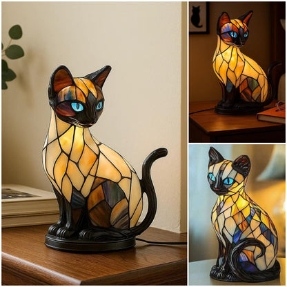 🐱Stolna lampa u obliku mačke, retro noćna lampa izrađena od šarene smole, s mačjom tematikom-H