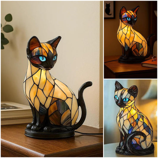 🐱Stolna lampa u obliku mačke, retro noćna lampa izrađena od šarene smole, s mačjom tematikom-H