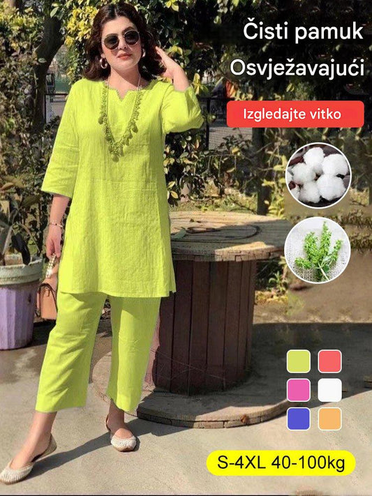🌹👕👖【S-5XL】Ljeto 2025. nova moda čistih boja temperamenta dvodijelni set u etničkom stilu - udoban i prozračan - moderan i elegantan-H