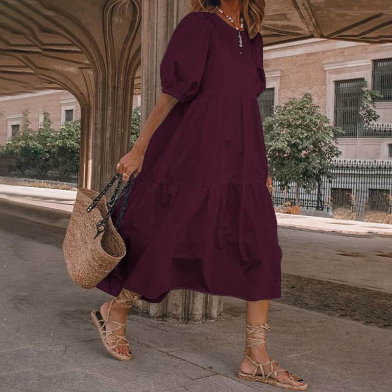 👗Novo u ponudi [S-5XL] Prirodna pamučna i lanena ljetna haljina u boemskom stilu za žene, retro haljina s okruglim izrezom<