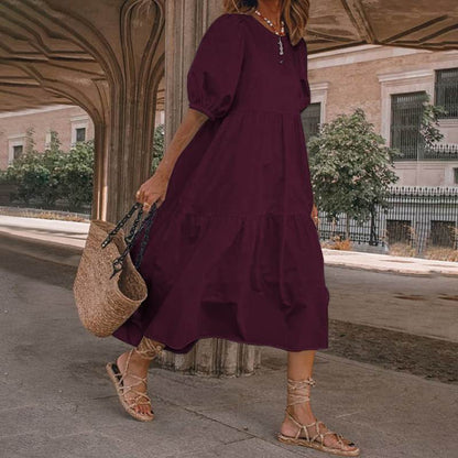 👗Novo u ponudi [S-5XL] Prirodna pamučna i lanena ljetna haljina u boemskom stilu za žene, retro haljina s okruglim izrezom<