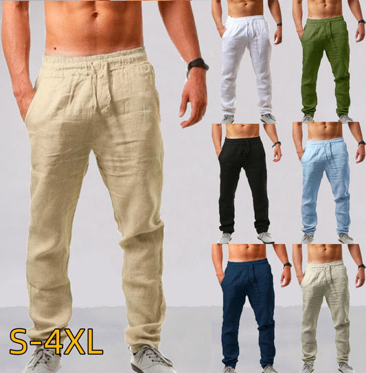 💥👖【S-4XL】 2026 nové letní pánské volné prodyšné neformální sportovní kalhoty z bavlny a lnu💨-Z