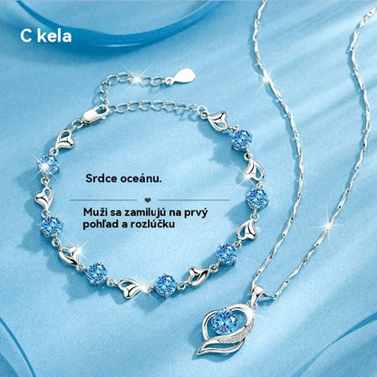 ✨✨【Kúpte 1, dostanete 1 zadarmo】💎💎Sada náramku a náhrdelníka zo striebra 925 Srdce oceánu-K