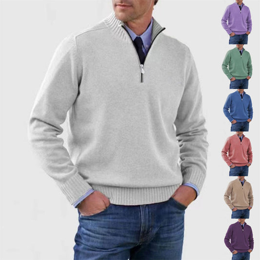 🧥✨ Suéter de punto con cremallera para hombre de talla grande, diseño simple y combinable.-E