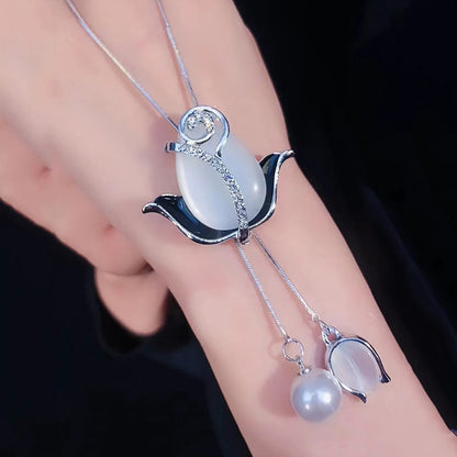 💝【Compra 1, llévate 1 gratis】✨Collar largo de tulipán con ojo de gato, cadena para suéter, accesorios de ropa-E