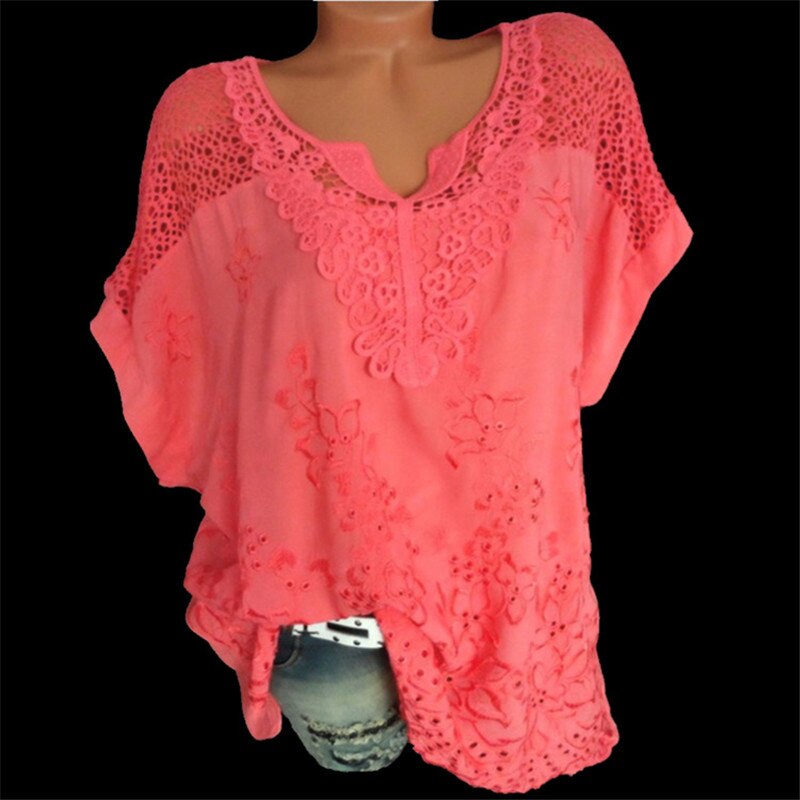 💝 2025 Top tricou cu mânecă scurtă din dantelă pentru femei, cu decolteu în V 3690094
