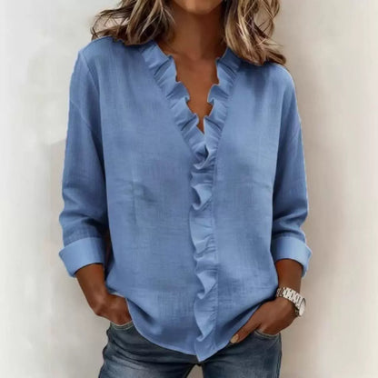 🔥 Pago contra reembolso ✅️【40-100kg】Camisa vaquera informal para mujer con cuello en V y volantes