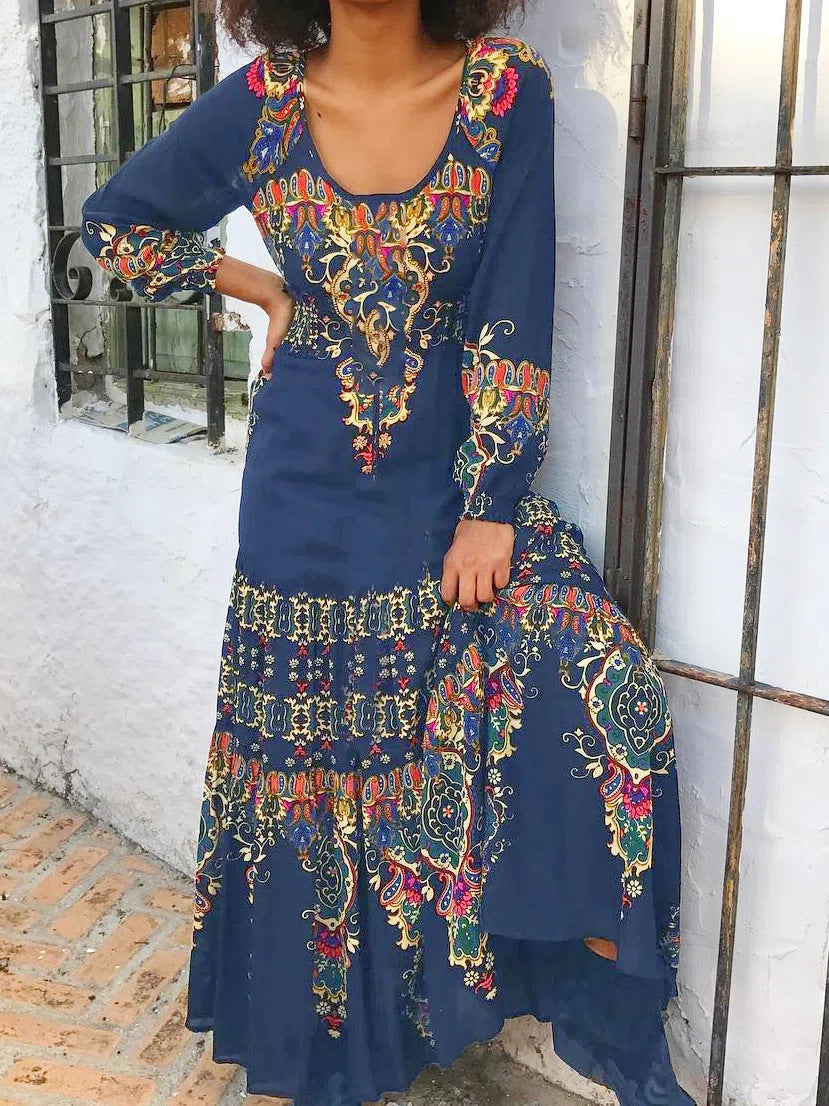 🔥🎉【S-3XL】Vestido de estilo étnico para mujer, nueva moda de invierno 2026, con estampado-E