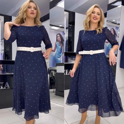 ✨🔥【Stoc limitat】【S-5XL】❤️2025 Noua rochie casual cu buline la moda eleganta de inalta calitate, curea gratuita