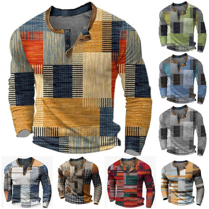 🌴🌈【50% de descuento🔥】【S-4XL】👔😍 Nueva colección de camisas para hombre con estampado, de manga larga, estilo relajado Henry, disponibles en varios colores.-E