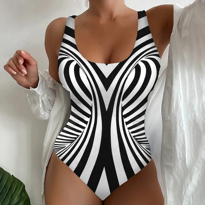 🥰【Utolsó nap – 50% kedvezmény】🔥【S~6XL】Egyedi csíkos egyrészes fürdőruha-U