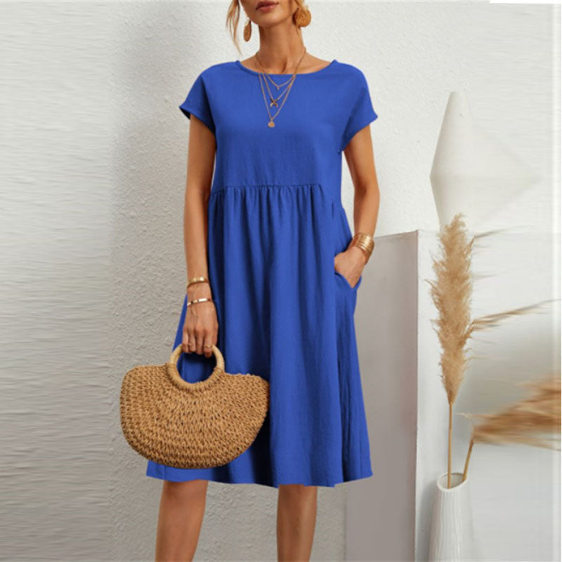 🌈💃【Sleva 50 %】【S–2XL】😍 Letní dámské šaty ve větších velikostech, volný OL styl, áčkový střih, kulatý výstřih-Z