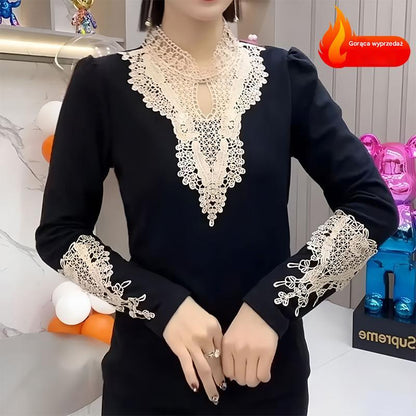 【Kup 1 i otrzymaj 1 gratis】Jesienno-zimowa modna koszula z koronkowym kołnierzykiem i dwustronnym aksamitnym dołem