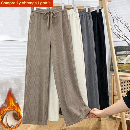 🔥【Compre uno y llévese otro gratis】 👖Nuevos pantalones casuales de terciopelo con perneras anchas, muy cómodos de usar.-E