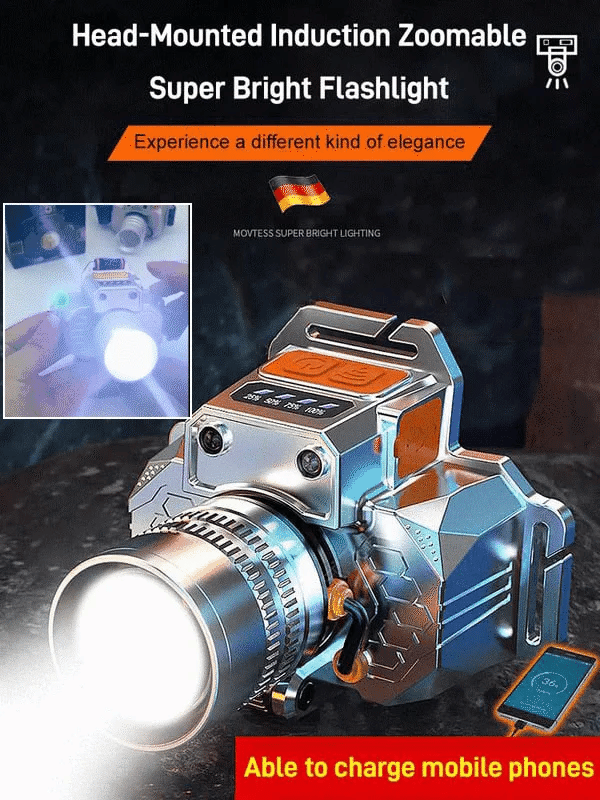 🔦Lanternă ultra-luminoasă cu senzor montat pe cap, eliberează mâinile, timp de iluminare ultra-lung