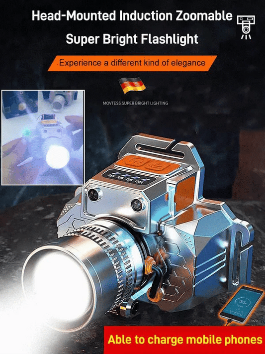 🔦Lanternă ultra-luminoasă cu senzor montat pe cap, eliberează mâinile, timp de iluminare ultra-lung