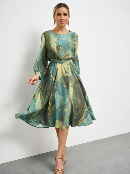 🌿👗【Cantitate limitată】Rochie de primăvară elegantă, verde, cu mâneci lungi🌸💃