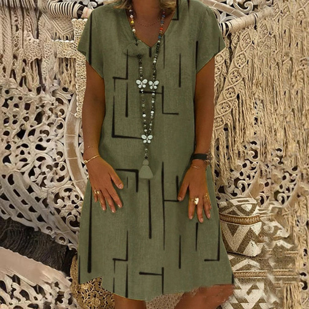 【SLEVA 45 %】👗【S-5XL】Bavlněné šaty s potiskem a výstřihem do V 4245139-Z