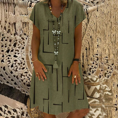 【SLEVA 45 %】👗【S-5XL】Bavlněné šaty s potiskem a výstřihem do V 4245139-Z