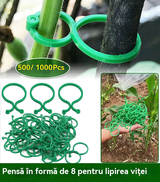 🍇【500 bucăți】🌱Cleme fixe cu cataramă în formă de 8, potrivite pentru plante cățărătoare, grădini/grădini de legume/livezi, legături pentru viță de vie