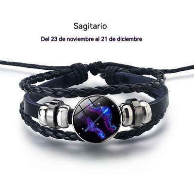 【Compra 1 y llévate 1 gratis】🌙Pulsera luminosa del zodiaco｜Pulsera protectora trenzada de cuero｜Atrae suerte y prosperidad-E