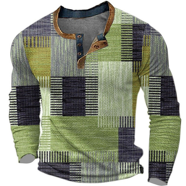 🌴🌈【50% de descuento🔥】【S-4XL】👔😍 Nueva colección de camisas para hombre con estampado, de manga larga, estilo relajado Henry, disponibles en varios colores.-E