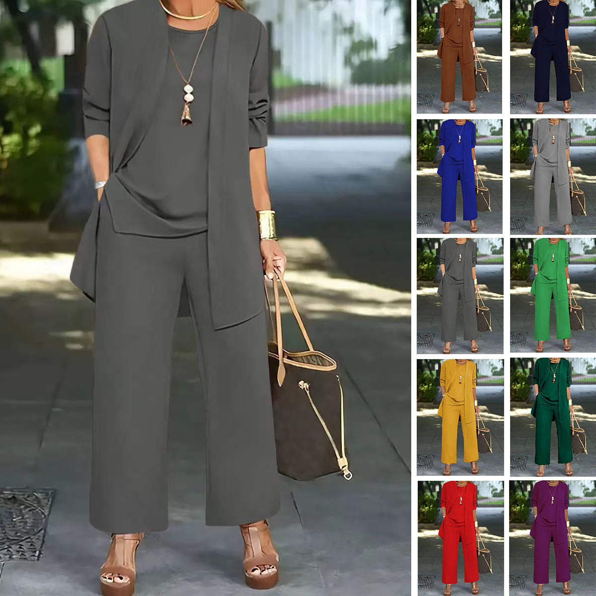 🧥 Elegante conjunto de tres piezas para mujer con corte ancho 🍂-E
