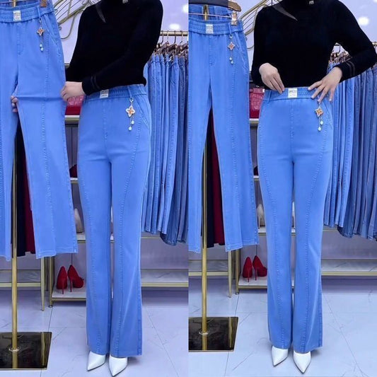 【🔥Nuevo estilo 2025】 Jeans de cintura alta de talla grande para mujer, elásticos/forro polar/sin terciopelo