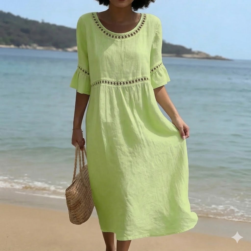 💎2026 Alta calidad💎【S-3XL】Vestido de mujer de algodón y lino, con mangas abullonadas, transpirable, suave y cómodo-E