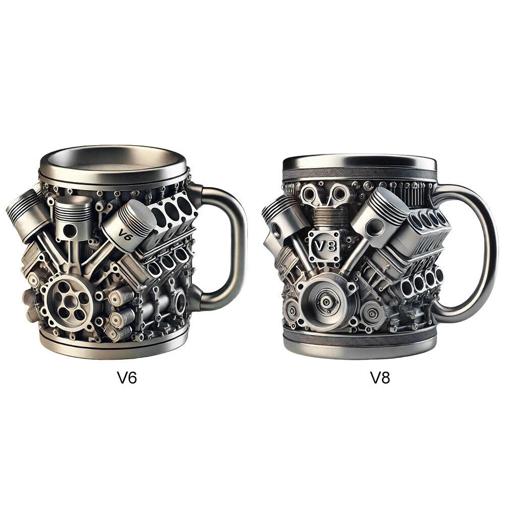 🎁☕ Kreatív V6/V8 motoros rozsdamentes acél kávés bögre【Végy 1-et, kapj még 1-et – összesen 2 darab】-U