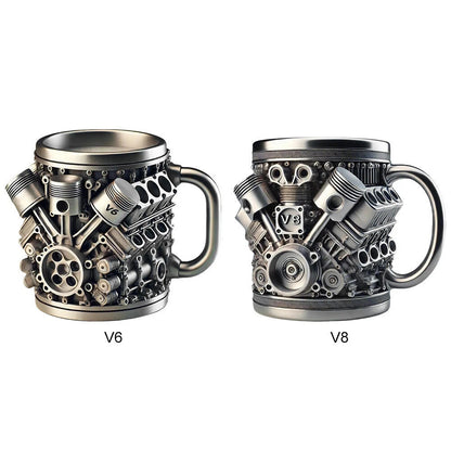 🎁☕ Kreatív V6/V8 motoros rozsdamentes acél kávés bögre【Végy 1-et, kapj még 1-et – összesen 2 darab】-U